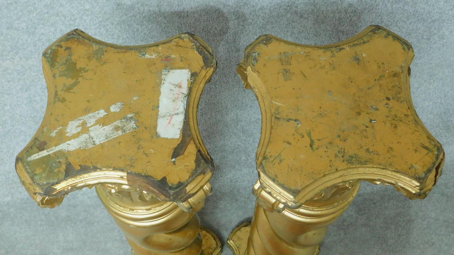 A pair of gilt barleytwist pedestal columns with Corinthian style capitals on platform bases. H.99cm - Image 2 of 6