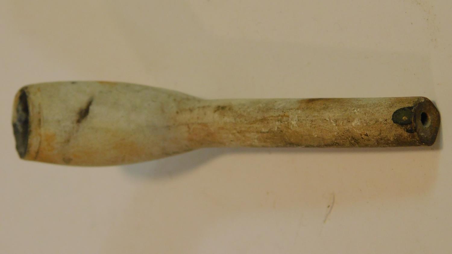 Two antique clay pipes along with two vintage chrome and wood pipes. One of the clay pipes is - Image 9 of 18