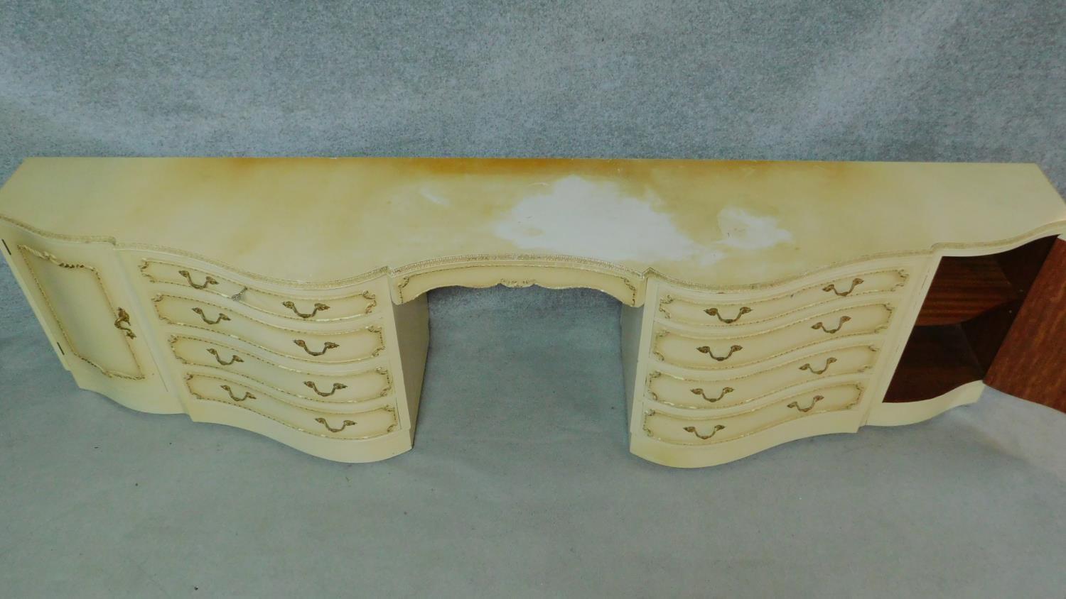 A mid century vintage cream and gilt sideboard or long dressing table fitted with kneehole section - Image 3 of 6