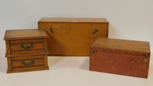 A 19th century satin walnut jewellery box and two fitted instrument boxes. H.23 W.44 D.17cm (