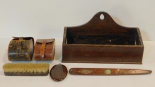 A miscellaneous collection to include a 19th century candle box, carved treen, a 19th century