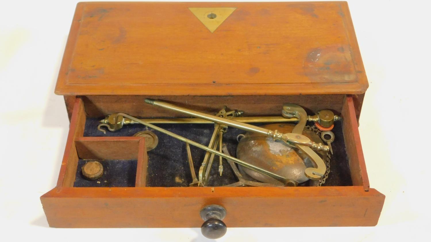 A 19th century box fitted with weighing scales, a box fitted with vintage cut throat razors and - Image 5 of 11