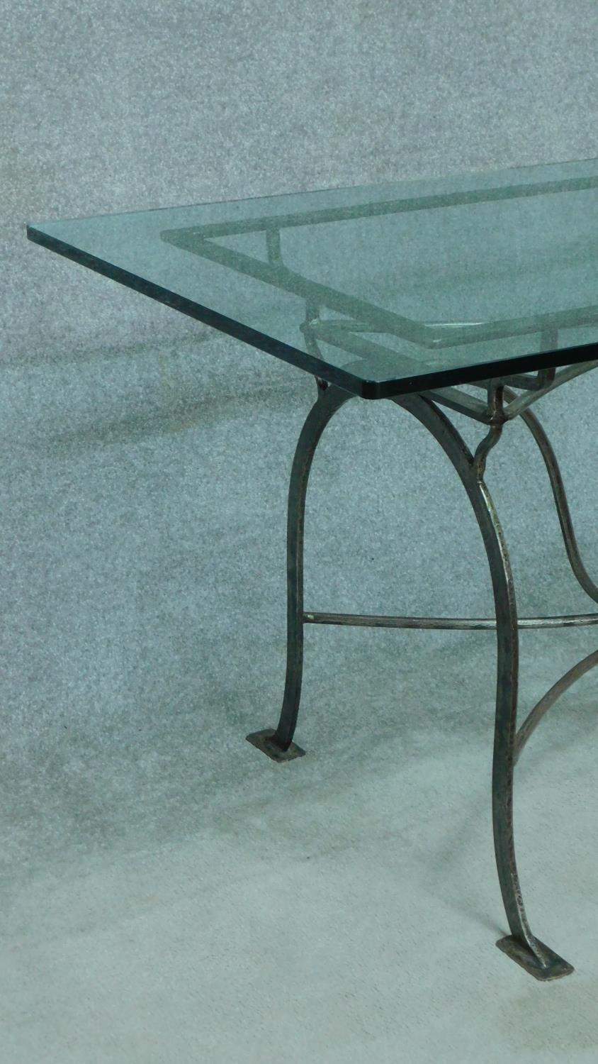 A wrought iron conservatory table with plate glass top. H.77 W.160 D.80cm - Image 3 of 4