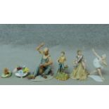 A collection of porcelain items. Inlcuding Noritake handpainted porcelain figures of a cobbler and a