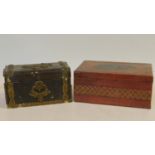 A 19th century two section tea caddy with gesso mounts and a 19th century Tunbridgeware box with