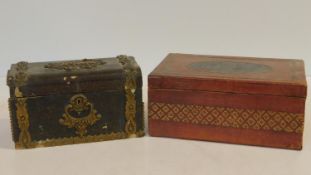 A 19th century two section tea caddy with gesso mounts and a 19th century Tunbridgeware box with