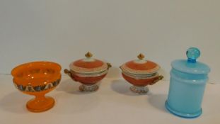 A collection of vintage ceramic and glassware. Including a Bohemian Art Deco tango glass pedestal
