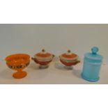 A collection of vintage ceramic and glassware. Including a Bohemian Art Deco tango glass pedestal