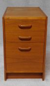 A 1970's vintage light oak pedestal cabinet fitted with three drawers. H.64 W.39 D.64cm