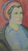 A framed and glazed watercolour, female portrait, signed Hobling. 63x53cm