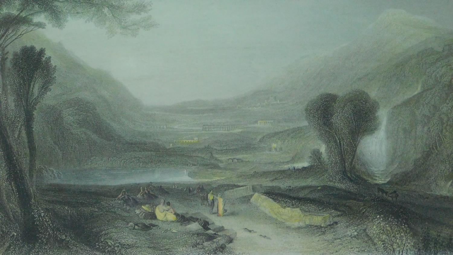 Three 19th century framed and glazed lithographs, hand coloured Turner landscapes. 32x42cm - Image 4 of 9