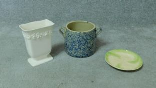 A collection of vintage and antique cermics. Inlcuding an embossed Queensware vase with relief