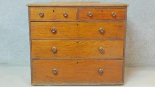 A Victorian mahogany chest of two short over three long graduated drawers on plinth base. H.92 W.102