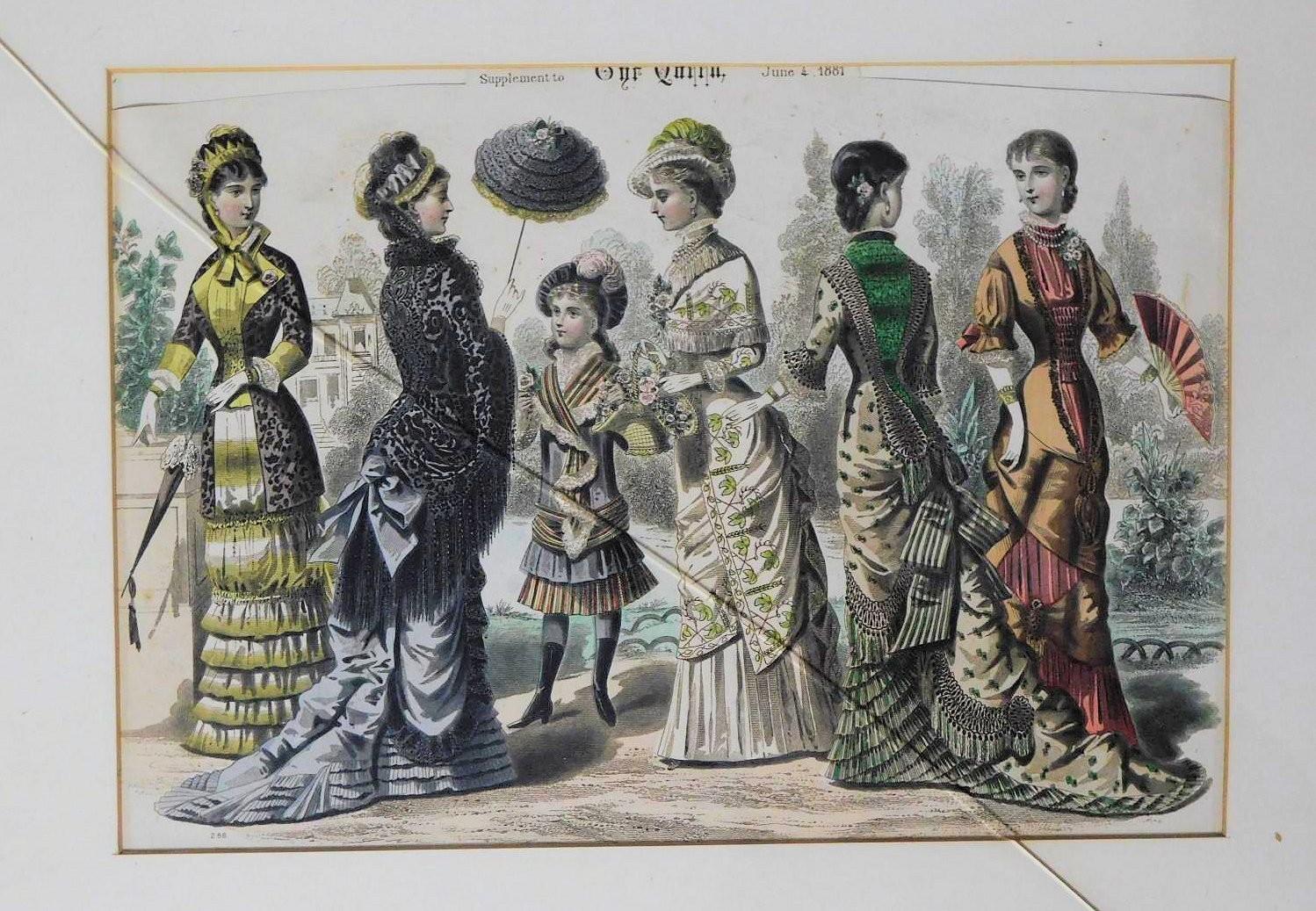 A collection of four framed and glazed antique etchings and hand coloured prints of various fashions - Image 2 of 5