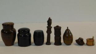 A miscellaneous collection of turned and treen items, 19th century and later. H.8cm (tallest)