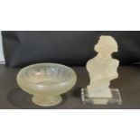 An Art Deco frosted moulded glass pedestal bowl with interlocking circles and foliate design