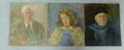 Harold Harris Jones (1908-1991) Three oils on board, various portraits, signed. 60x51cm (largest)