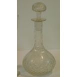 A collection of antique glass ware. Including two blown glass decanters, a twist stem frosted and