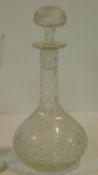 A collection of antique glass ware. Including two blown glass decanters, a twist stem frosted and