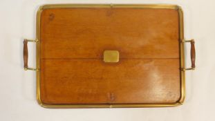 A late 19th century oak tray with brass fittings. 40x58cm