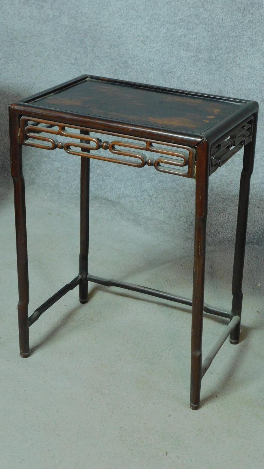 A nest of three Chinese hardwood occasional tables of graduating size with pierced frieze on - Image 4 of 4