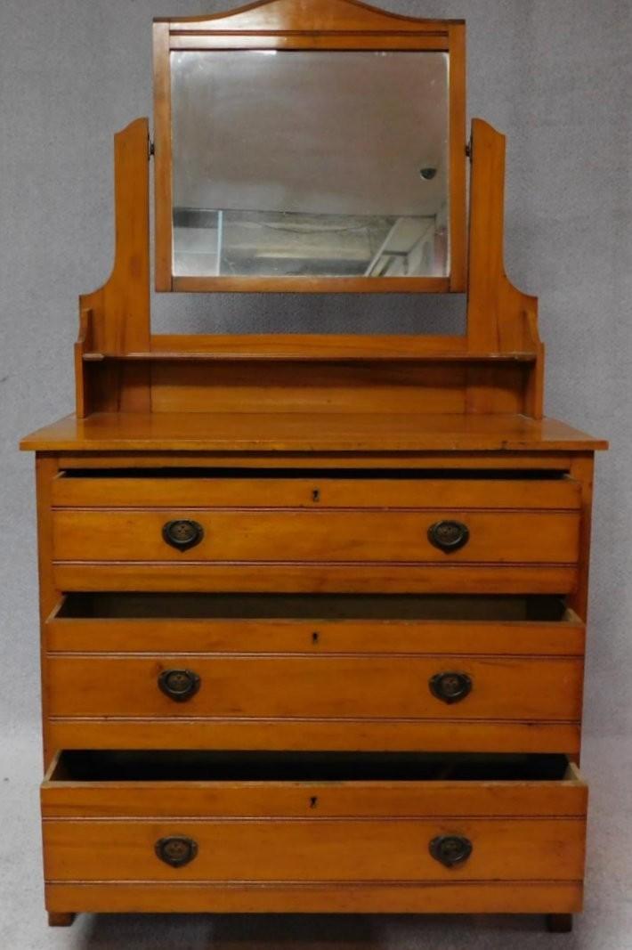 A Victorian satin walnut dressing chest with swing mirror above three long drawers. H.160 W.90 D. - Image 2 of 4