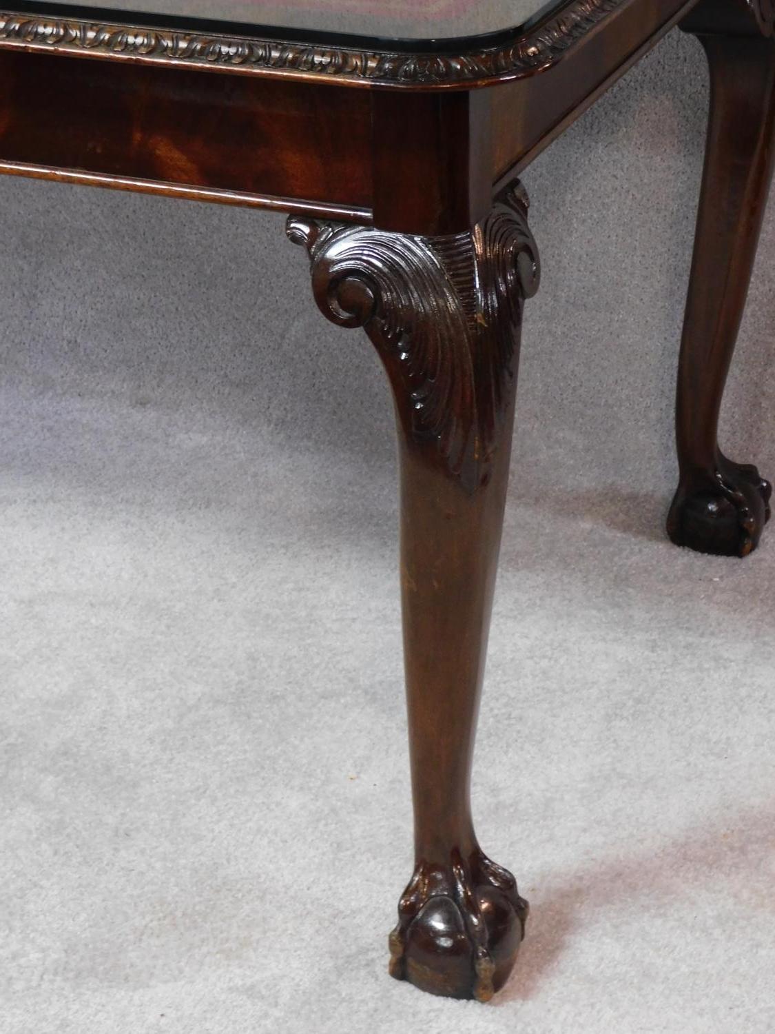 A mid Georgian style mahogany library table with inset tooled leather top on carved cabriole - Image 3 of 4
