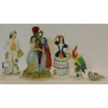 A collection of antique hand painted porcelain figures. Including two Staffordshire figures, a