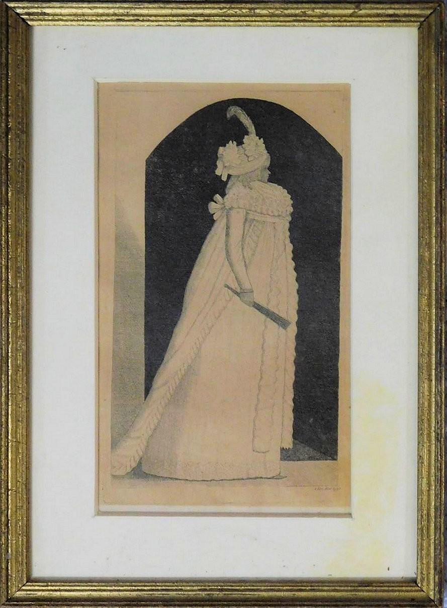 A collection of four framed and glazed antique etchings and hand coloured prints of various fashions - Image 5 of 5