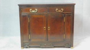 A Chinese style teak buffet cabinet with extending sliding leaves to the top. H.80 W.94 D.44cm