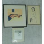 A miscellaneous collection of three framed and glazed signed etchings. 56x56cm