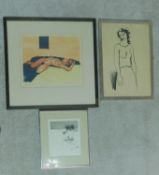 A miscellaneous collection of three framed and glazed signed etchings. 56x56cm