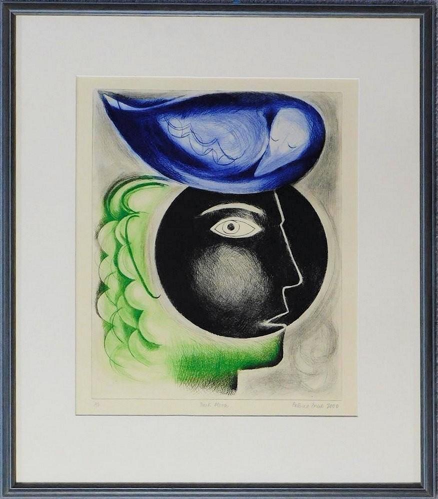A framed and glazed artist's proof coloured lithograph, dark moon, signed by Patricia Drew. 63x53cm - Image 2 of 5
