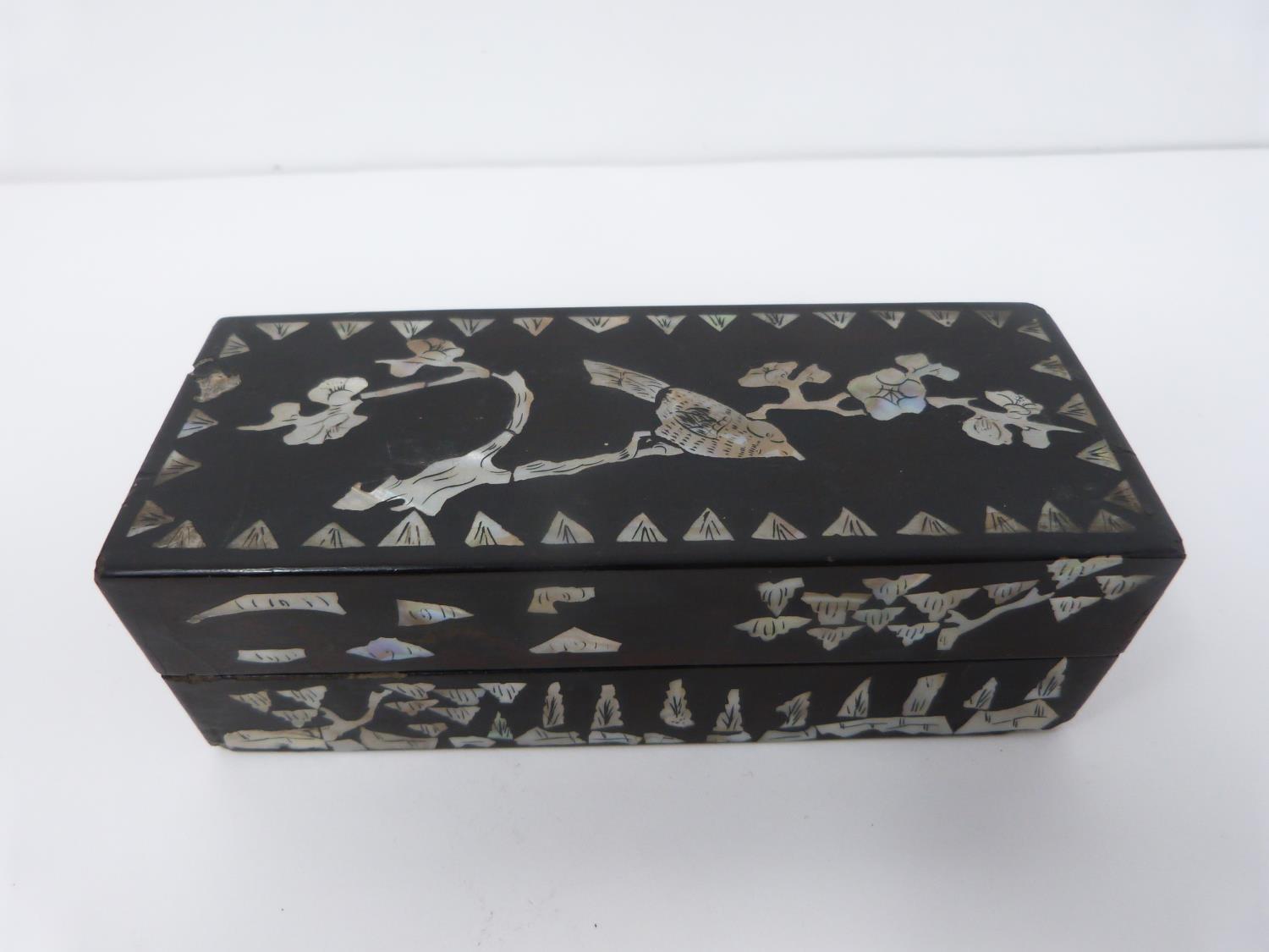 Three Chinese lacquered boxes. Two rectangular in shape the other circular, one rectangular and - Image 2 of 19