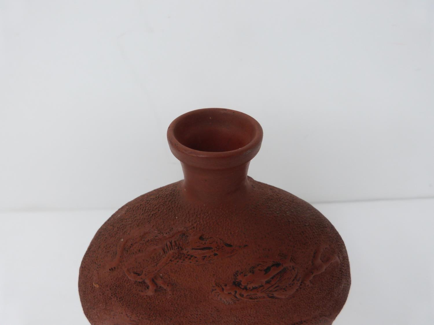 A late Meji -Taisho period unglazed terracotta dragon design moon flask. h11cm - Image 3 of 7