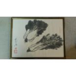 A framed and glazed study of Chinese cabbage in the style of Qi Baishi (1863-1957). Artists seal