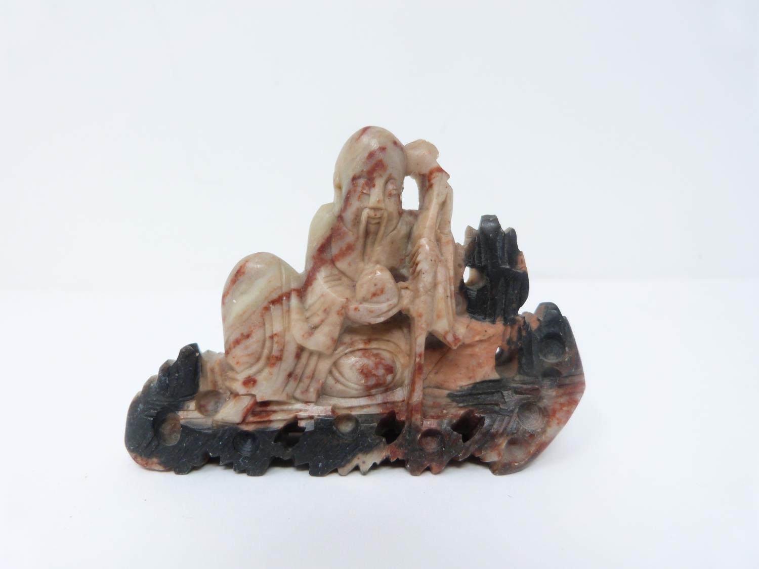 A collection of Chinese soapstone and other items. Including a brass weight in the form of a boy, - Image 14 of 21