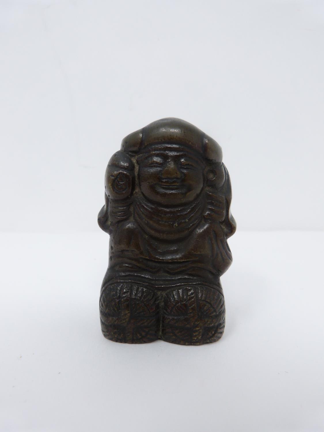 A collection of Chinese soapstone and other items. Including a brass weight in the form of a boy, - Image 5 of 21