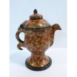 A 19th century Kashmiri Indian paper mache lacquered samovar with hinged lid. Decorated with flowers