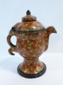 A 19th century Kashmiri Indian paper mache lacquered samovar with hinged lid. Decorated with flowers