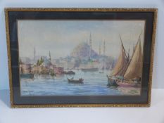 A framed and glazed 19th century watercolour on paper by Turkish artist Ro Cherif, depicts 'The