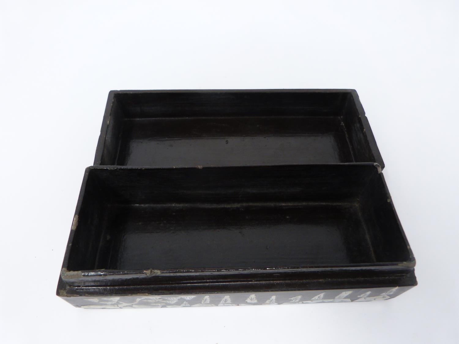Three Chinese lacquered boxes. Two rectangular in shape the other circular, one rectangular and - Image 6 of 19