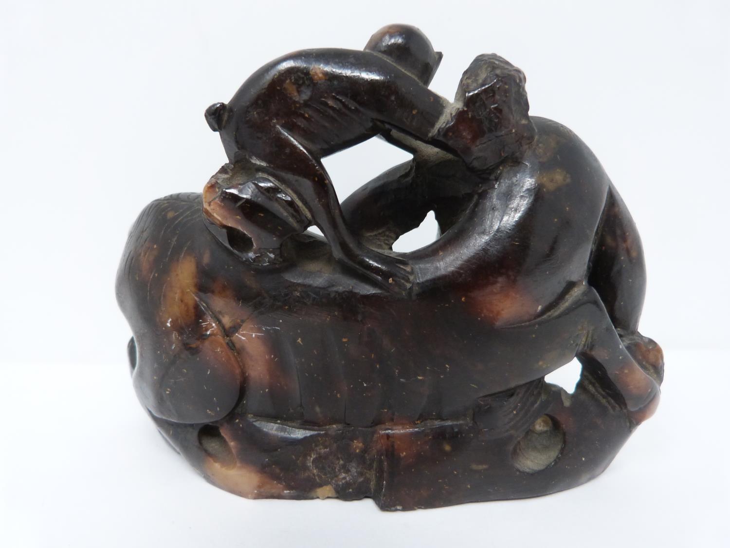 A collection of Chinese soapstone and other items. Including a brass weight in the form of a boy, - Image 3 of 21