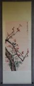 A Japanese mounted scroll, ink on paper, song birds among the cherry blossom with artist's seal. L.