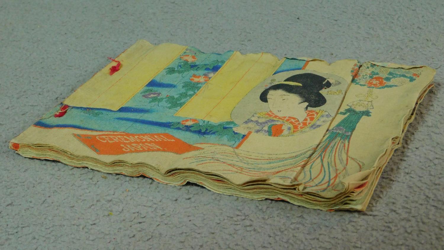 A Meji period Japanese hand coloured crepe paper book. Titled 'Ceremonial Japan' by Miss Dolly - Image 6 of 6