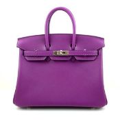 A Hermes 25cm Anemone Birkin in swift leather with palladium hardware. Includes all accessories