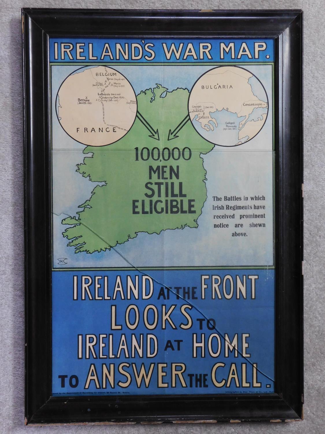 A framed WW1 Ireland's War Map poster by Alex Thorn and Co Ltd, Dublin. Department of recruiting for - Image 2 of 3