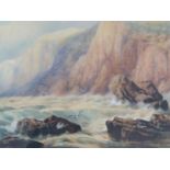 Edgar E. West (fl.1857-1892) A large 19th century framed and glazed watercolour, stormy sea and