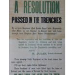 A framed and glazed WW1 poster 'A Resolution Passed in the Trenches' by an Irish regiment (2nd
