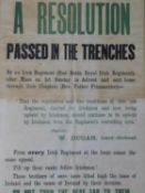 A framed and glazed WW1 poster 'A Resolution Passed in the Trenches' by an Irish regiment (2nd